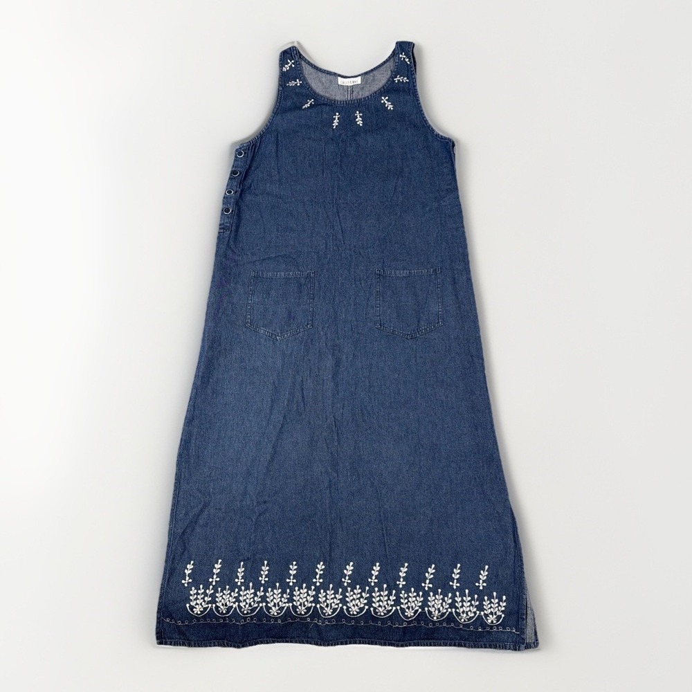 Casey & Max Denim Maxi Dress Womens Large Blue Embroidered Jumper Sleeveless